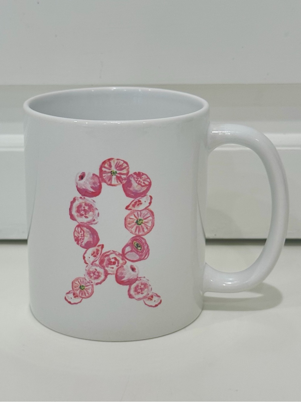 NWOT Evelyn Henson Ltd Edition Pink Floral Breast Cancer Ribbon Mug